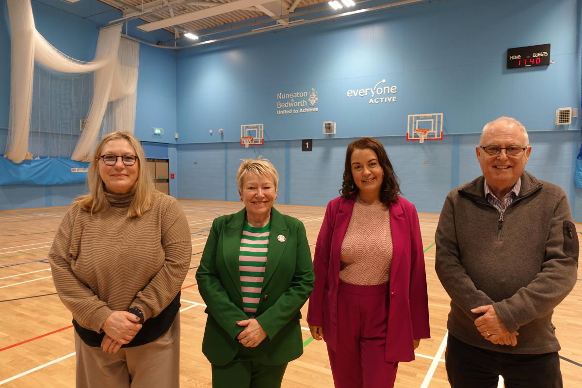 Borough leaders pictured at site visit at Bedworth Physical Activity Hub