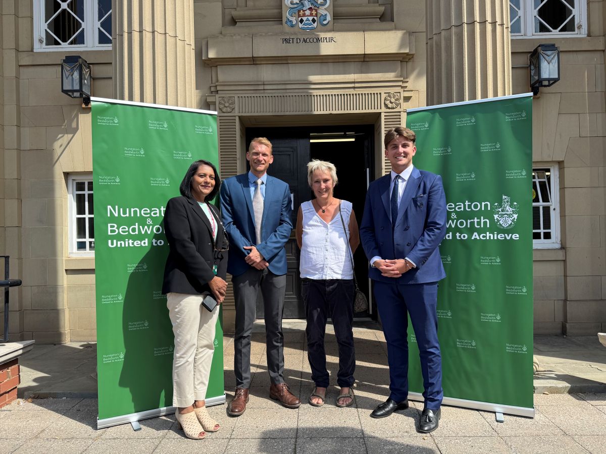 Cllr Bobbie Greenwood, Tom Shardlow (Chief Executive, Nuneaton and Bedworth Borough Council) Claire Maddocks (Project Producer for Nuneaton and Bedworth Borough Council and Artichoke) and Cllr George Finch (Council Leader)